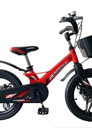 Детский двухколесный велосипед 16 дюймов azimut hunter premium магниевый красный1 фото