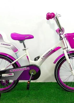 Детский двухколесный велосипед для девочки с корзинкой 18 дюймов  kids bike crosser-3 фиолетовый