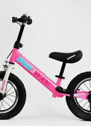 Дитячий велобіг-біговел на 12 дюймів надувні колеса corso run-a-way cv-04561 рожевий2 фото