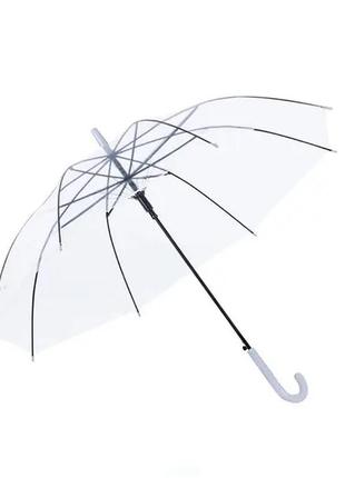 Прозора парасолька тростина 8 спиць (біла ручка)1 фото