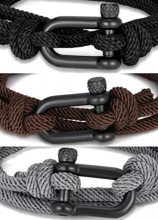 Браслет тройной из паракорда обмотка с карабином регулируемый (канат, шнур, веревка) коричневый, унисекс wuke3 фото