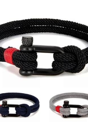Браслет двойной из паракорда с карабином регулируемый красная нитка (канат, шнур, веревка) серый, унисекс wuke2 фото