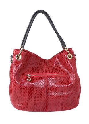 Женская кожаная красная сумка с лазерным напылением3 фото