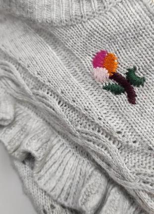 Monsoon свитер с вышивкой, шерсть винтажный стиль, кофта с рюшами, свитерик с цветами5 фото