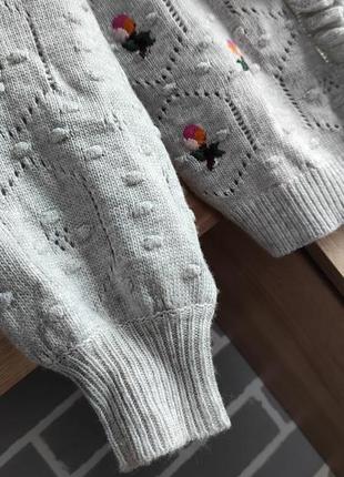 Monsoon свитер с вышивкой, шерсть винтажный стиль, кофта с рюшами, свитерик с цветами7 фото