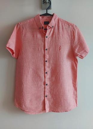 Лляна сорочка next, рожева рубашка льон/коттон, стан нової, р. 1523 фото