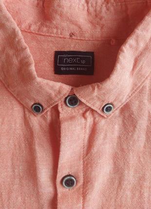 Лляна сорочка next, рожева рубашка льон/коттон, стан нової, р. 1525 фото