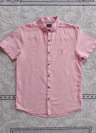Лляна сорочка next, рожева рубашка льон/коттон, стан нової, р. 1527 фото
