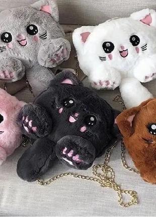 Кумедна хутряна плюшева сумка у формі котика. багато кольорів