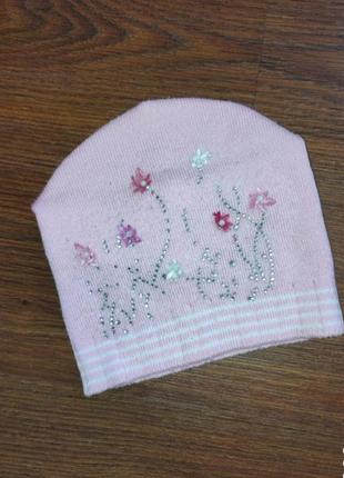 Розовая шапка на девочку 1-2 года. весенняя шапочка. деми шапка