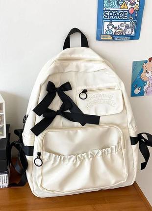 Шкільний рюкзак для дівчинки бежевий з бантиками красивий зручний місткий (av232\2)2 фото
