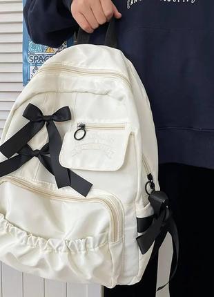 Шкільний рюкзак для дівчинки бежевий з бантиками красивий зручний місткий (av232\2)3 фото
