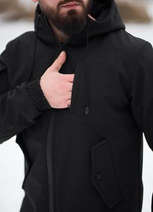 Демісезонна чоловіча куртка з якісної плащової тканини softshell чорна9 фото