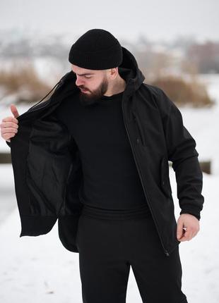 Демісезонна чоловіча куртка з якісної плащової тканини softshell чорна5 фото