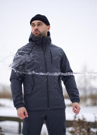 Демісезонна чоловіча куртка з якісної плащової тканини softshell  сіра1 фото