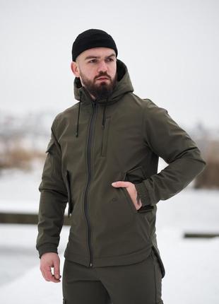 Демісезонна чоловіча куртка з якісної плащової тканини softshell хакі2 фото