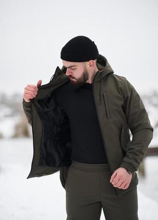 Демісезонна чоловіча куртка з якісної плащової тканини softshell хакі5 фото