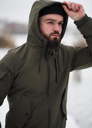 Демісезонна чоловіча куртка з якісної плащової тканини softshell хакі3 фото