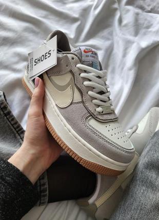 Nike air force 1 shadow cream кросівки топ якість натуральна замша демі весна осінь кремові сірі беж деми кроссовки качество 🔝 бежевые кремовые серые