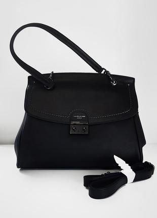 Женская сумка david jones sk9239 black  черная с длинным ремешком с клапаном