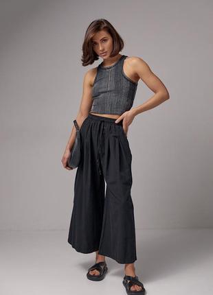 Женские брюки-кюлоты на резинке - черный цвет, l (есть размеры)6 фото