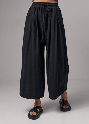 Женские брюки-кюлоты на резинке - черный цвет, l (есть размеры)7 фото