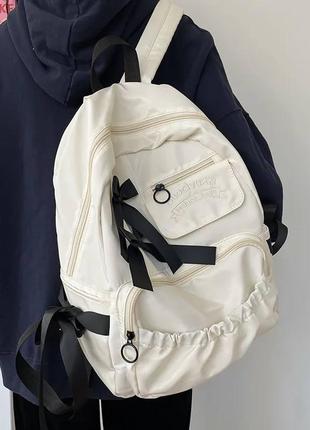 Школьный рюкзак для девочки бежевый с бантиками красивый удобный вместительный5 фото