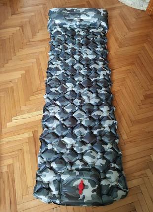 Туристичний надувний матрац (каремат) з подушкою та помпою (насосом) камуфляж1 фото