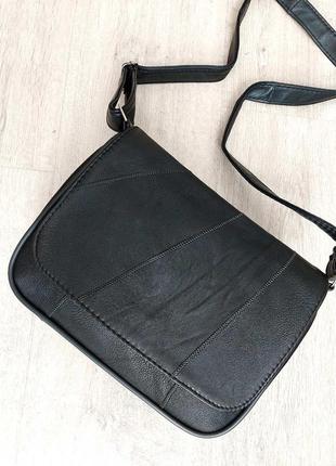 Женская маленькая сумочка через плечо черная натуральная фактурная кожа турция4 фото
