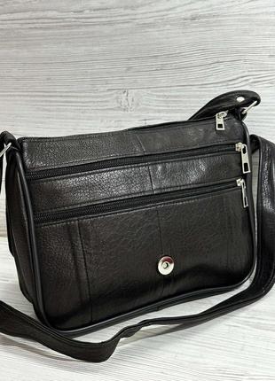 Женская маленькая сумочка через плечо черная натуральная фактурная кожа2 фото