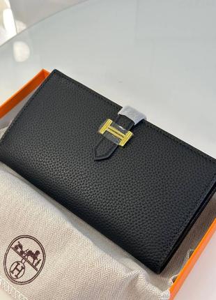 Шкіряний чорний гаманець hermes,  шкіра гермес