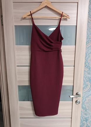 Красивое бордовое платье миди2 фото