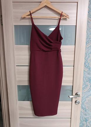 Красивое бордовое платье миди3 фото