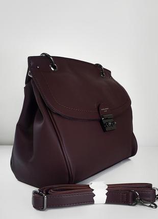 Женская сумка david jones sk9239 бордовая на плечо с длинным ремешком с клапаном2 фото