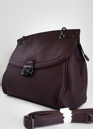 Женская сумка david jones sk9239 бордовая на плечо с длинным ремешком с клапаном3 фото