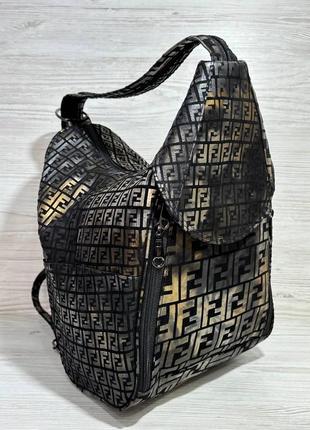 Женский рюкзак сумка черный с золотым принтом натуральная кожа 203041