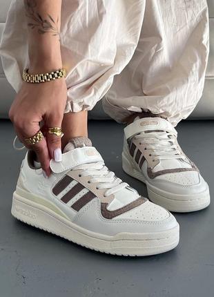Адідас форум кросівки білі з коричневим adidas forum teddy beige
