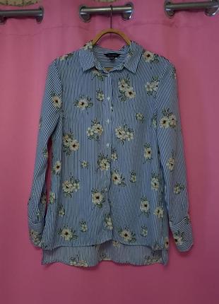 Сорочка блуза у смужку з квітами, ніжна рубашка блузка1 фото