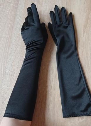 Атласні рукавички чорні, довгі (до ліктя)