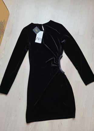 Платье вечернее черное с вырезом бархатное xs s zara 8351/2347 фото