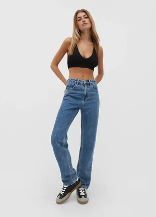 Синие джинсы stradivarius straight fit jeans1 фото