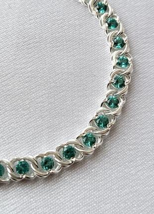 Серебряный браслет на руку арабка с светло зелеными камнями 17 - 21 см серебро 925 пробы бр1к3 6.28г4 фото