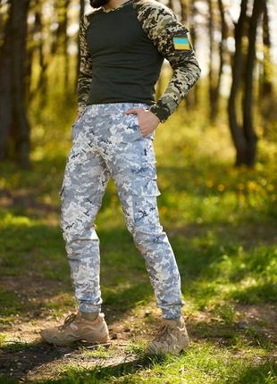 Чоловічі легкі весняні штани військового стилю високої якості сірий піксель2 фото