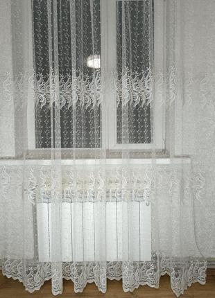 Тюль с вышивкой бело-золота, гардина в зал, спальню, c люрексом