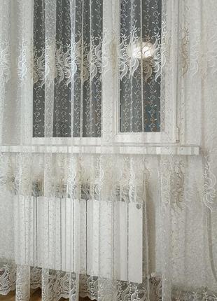 Тюль с вышивкой бело-золота, гардина в зал, спальню, c люрексом