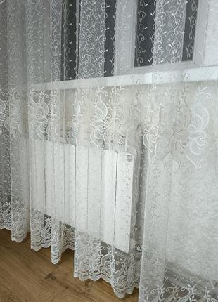 Тюль с вышивкой бело-золота, гардина в зал, спальню, c люрексом