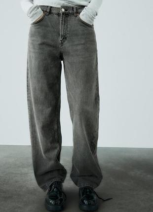Сірі джинси zara 34 40 сірі джинси xs прямі джинси широкі на низький зріст класичні джинси girlfriend2 фото