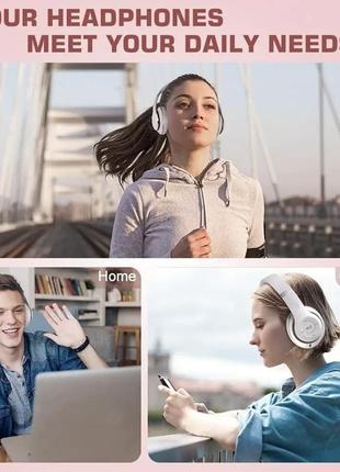 Бездротові навушники повнорозмірні/накладні з bluetooth 5.0/fm/tf карта a6s рожеві4 фото