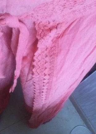 Стильные коралловые юбка брюки палаццо с кружевом на пышную девушку л-xl3 фото