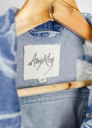 Amy&ivy удлиненная длинная джинсовка, джинсовая голубая безрукавка в принт с потертостями8 фото